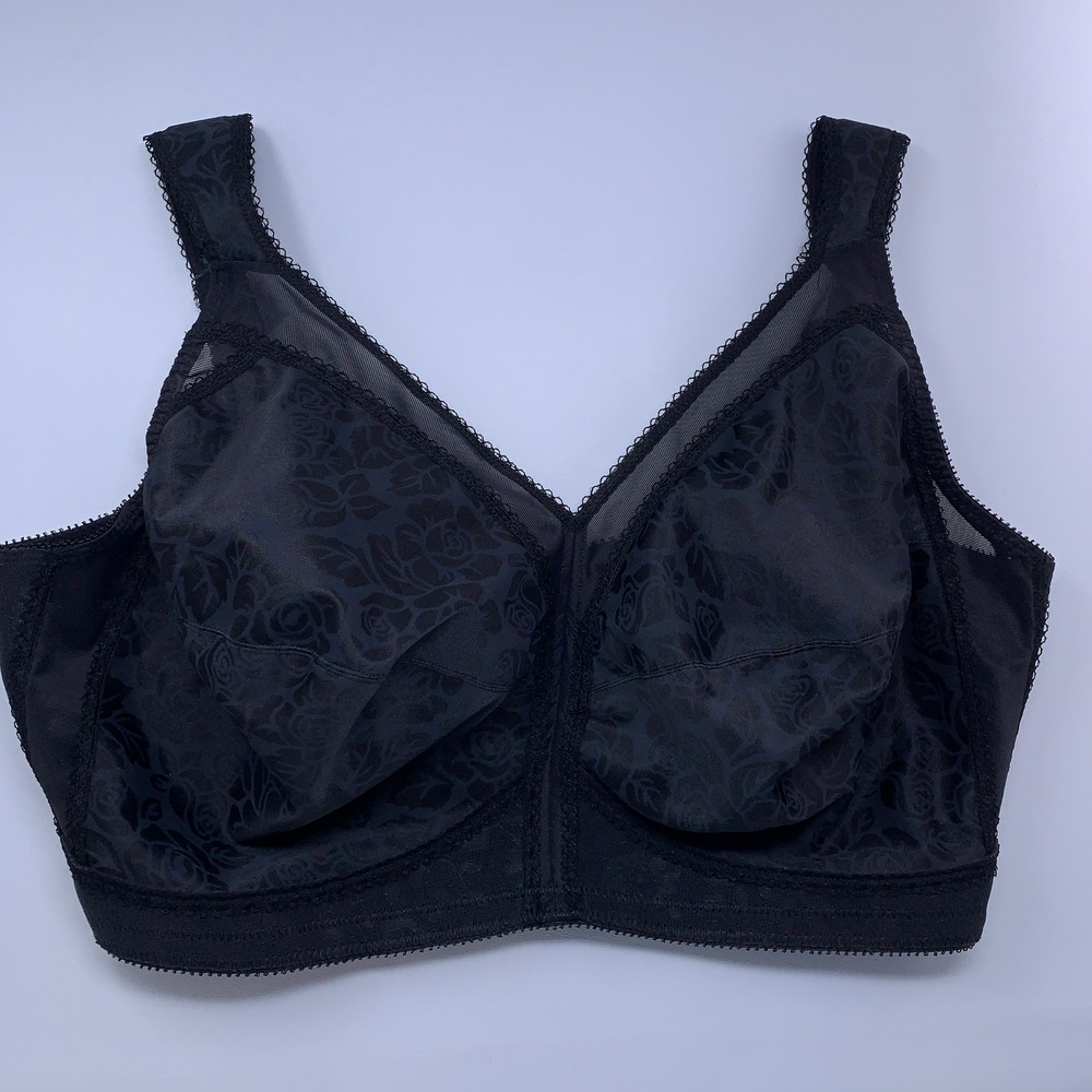 Playtex Womens 44G Black 18 Hour Floral Jacquard Wireless Bra 4693 New